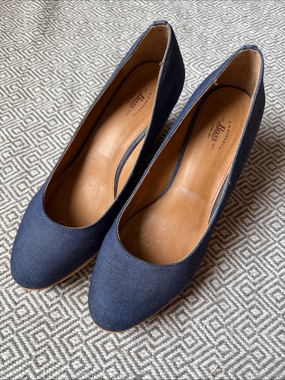 Bass Navy Denim Round-Toe Wedges for Women